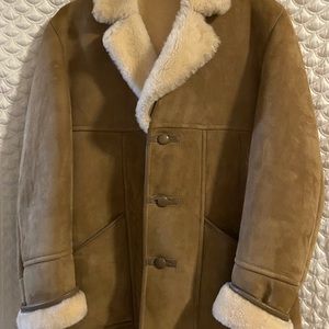 Tan and Cream Pea Coat with Shearling Lining